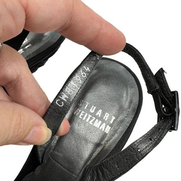 Stuart Weitzman Black Satin Bow Espadrille Slingback Pumps – Size 6 - Picture 8 of 9